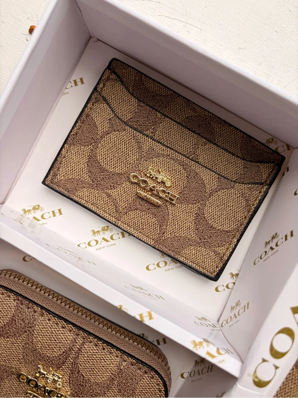 Coach Brown Signature Monogram Wallet, Card Case & Zip Coin Pouch Set